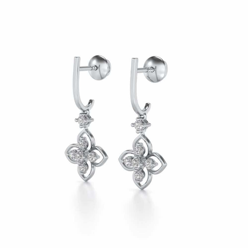 Floral Silver Hanging Earrings - White Gold - Image 3