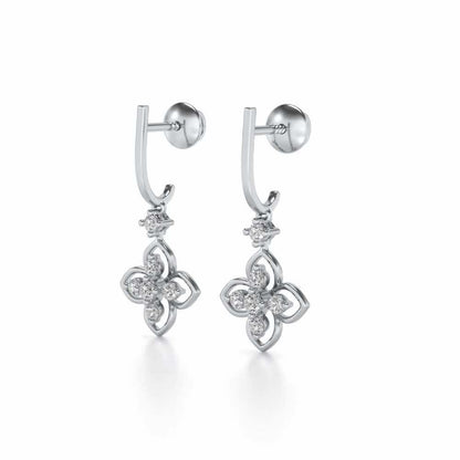 Floral Silver Hanging Earrings - White Gold - Image 3