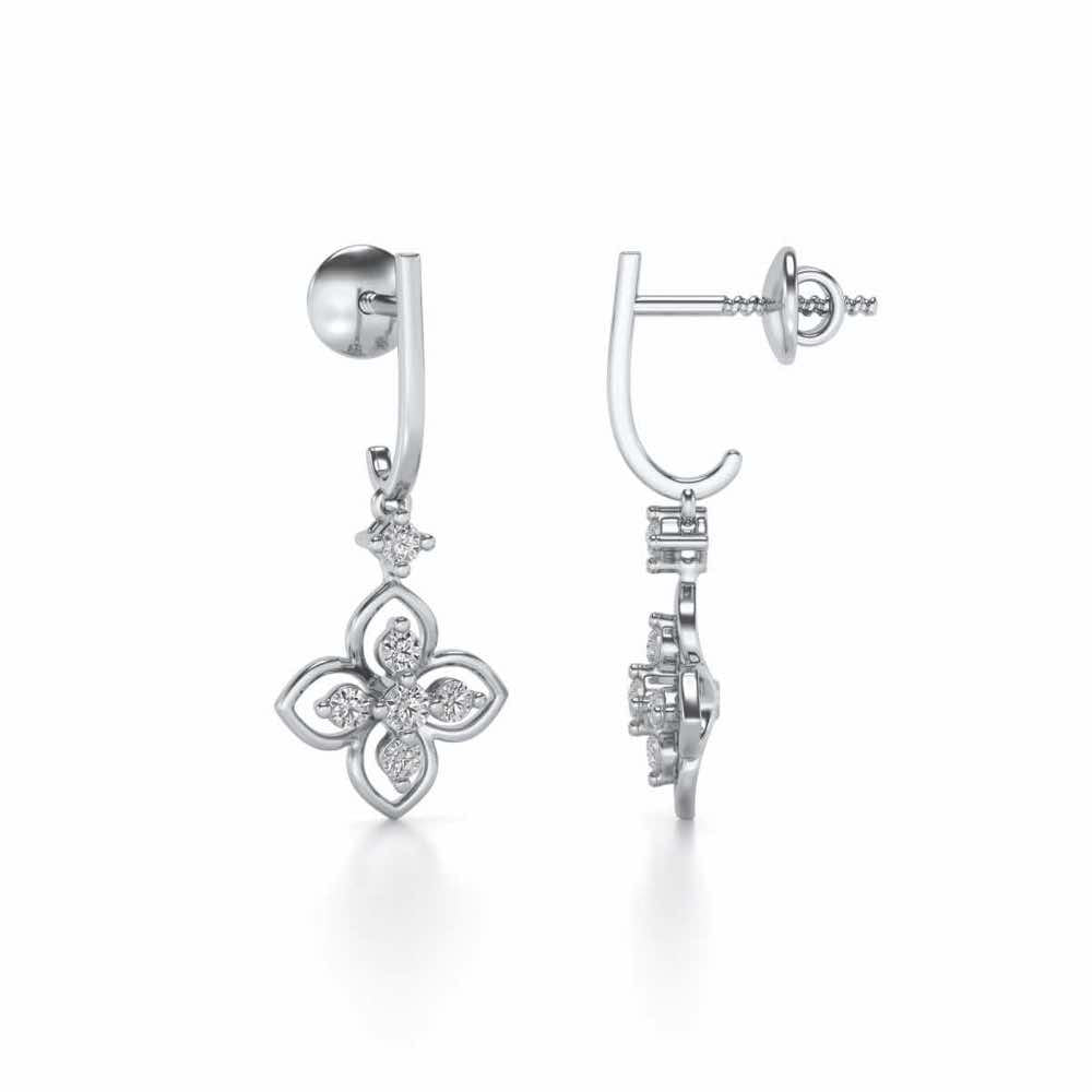 Floral Silver Hanging Earrings - White Gold - Image 4