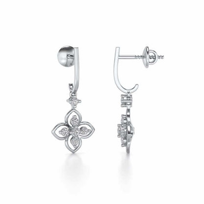 Floral Silver Hanging Earrings - White Gold - Image 4