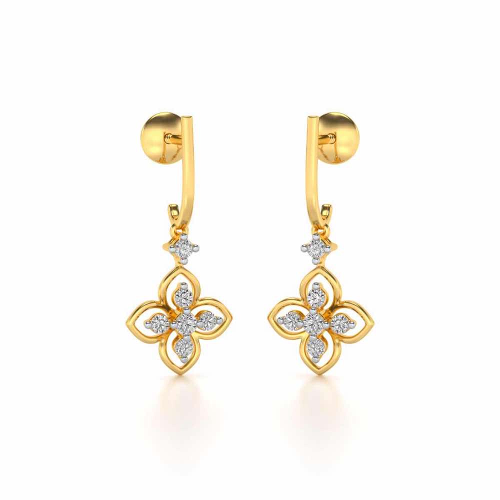 Floral Silver Hanging Earrings - Yellow Gold - Image 1