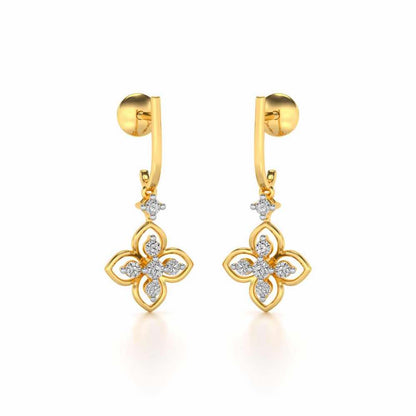 Floral Silver Hanging Earrings - Yellow Gold - Image 1