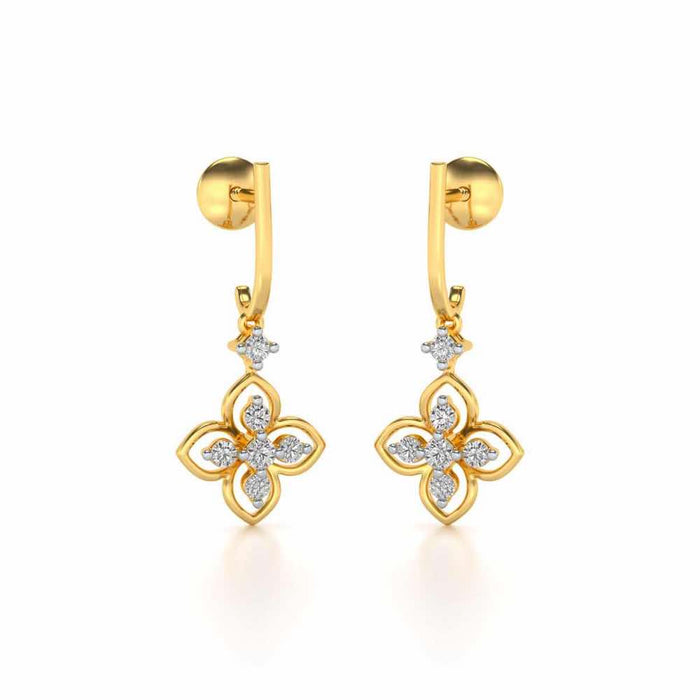 Floral Silver Hanging Earrings - Yellow Gold - Image 1