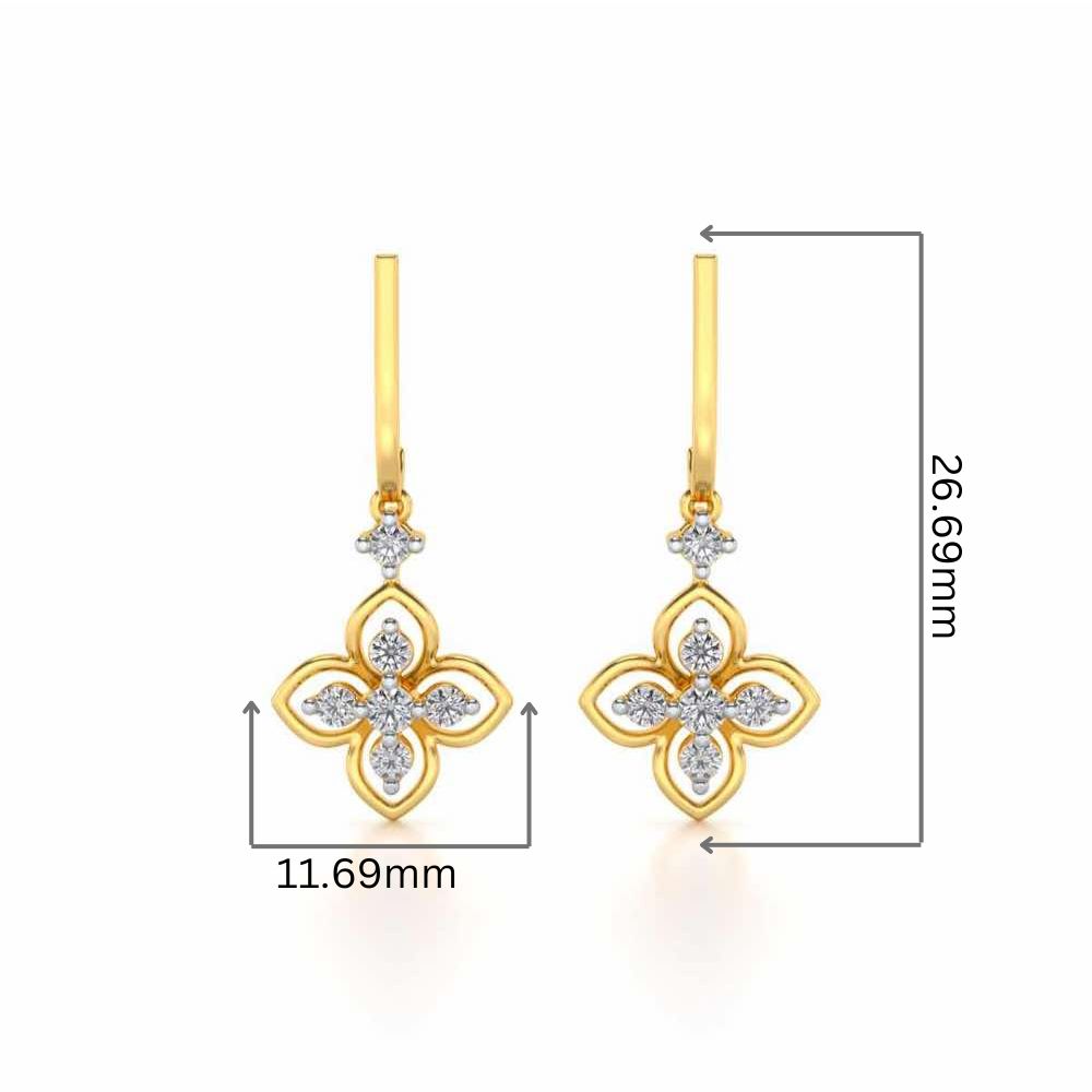 Floral Silver Hanging Earrings - Yellow Gold - Image 2