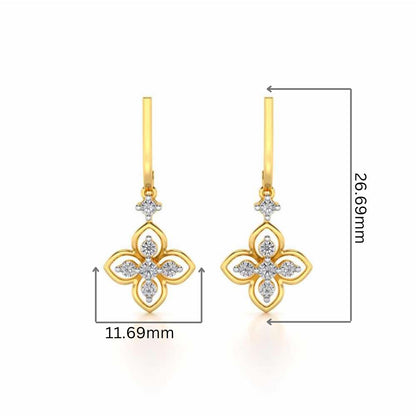Floral Silver Hanging Earrings - Yellow Gold - Image 2