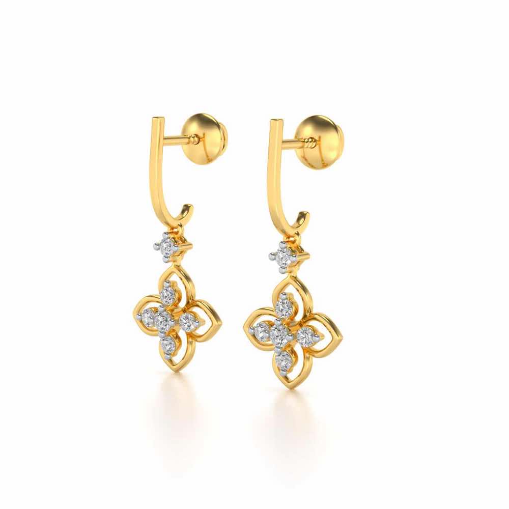 Floral Silver Hanging Earrings - Yellow Gold - Image 3