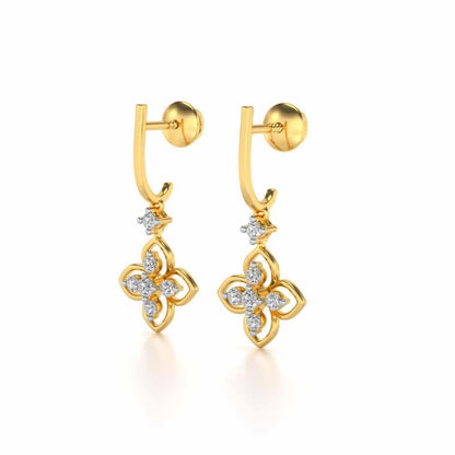 Floral Silver Hanging Earrings - Yellow Gold - Image 3