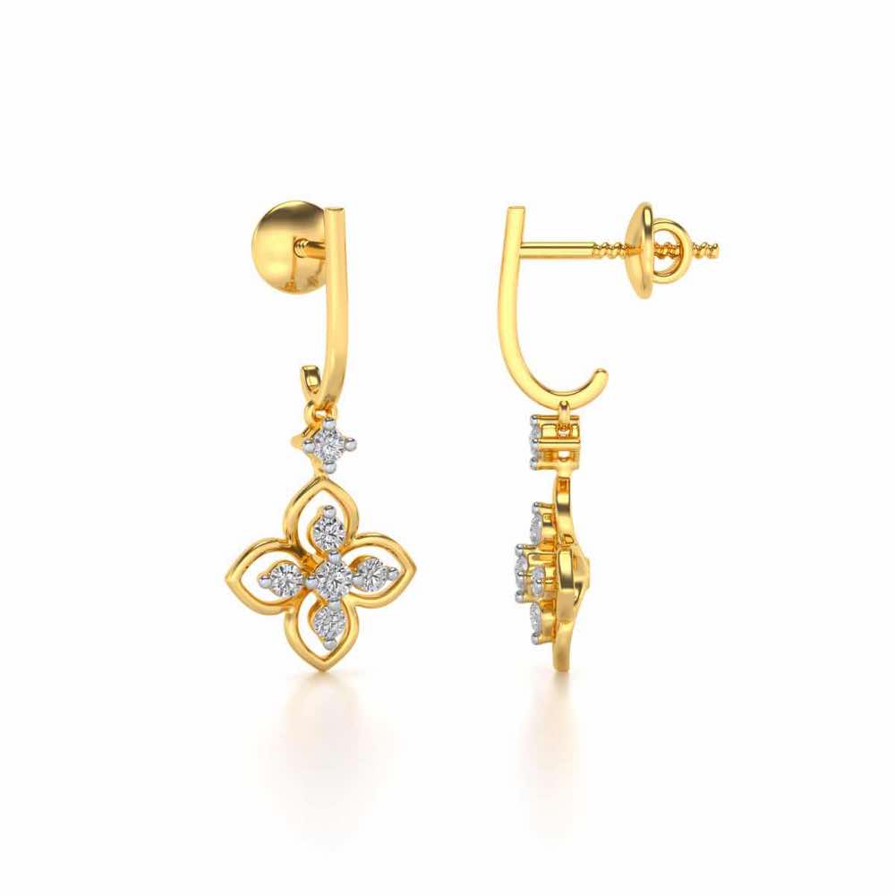 Floral Silver Hanging Earrings - Yellow Gold - Image 4
