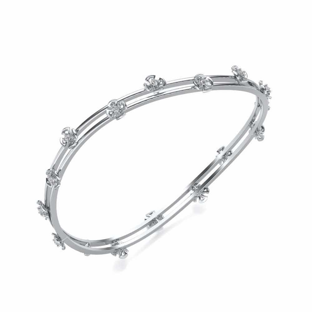 Floral Silver Bangles - White Gold - Image 1