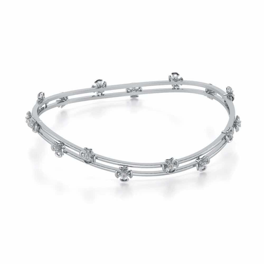 Floral Silver Bangles - White Gold - Image 2