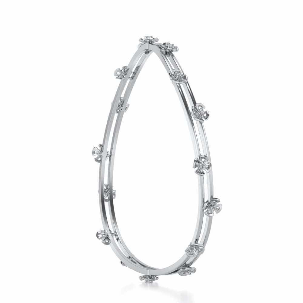 Floral Silver Bangles - White Gold - Image 3
