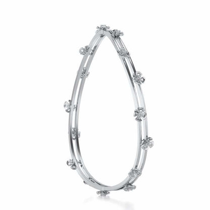 Floral Silver Bangles - White Gold - Image 3