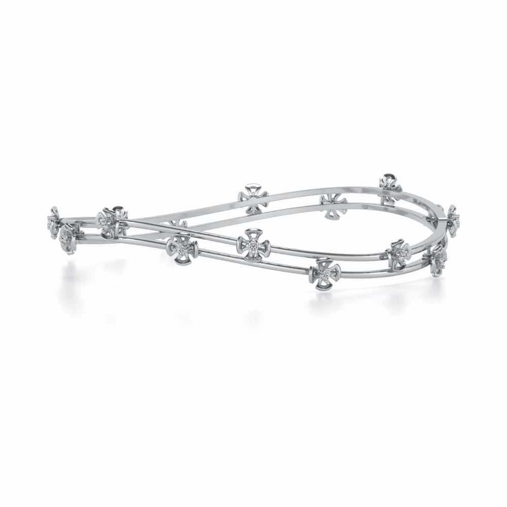 Floral Silver Bangles - White Gold - Image 4