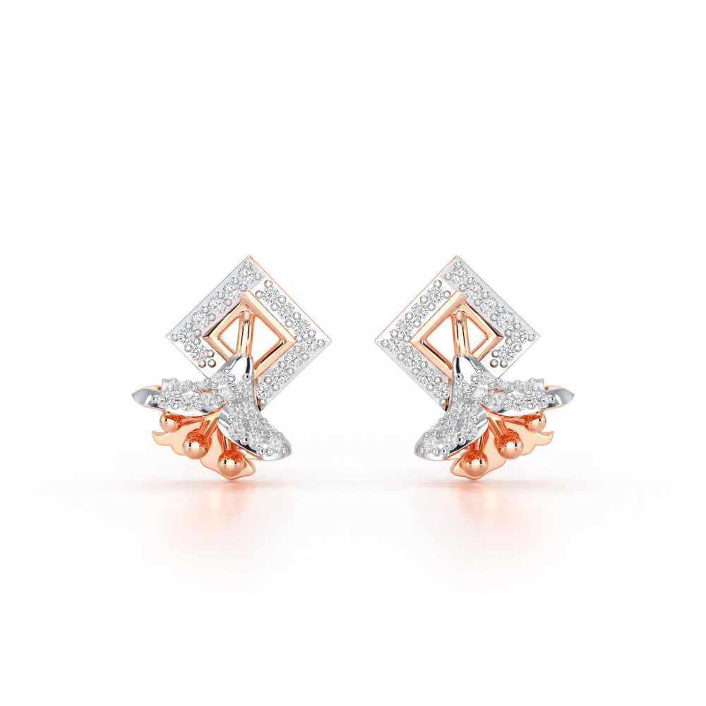 Floral Magnificence Silver Stud Earrings - Rose Gold - Image 1