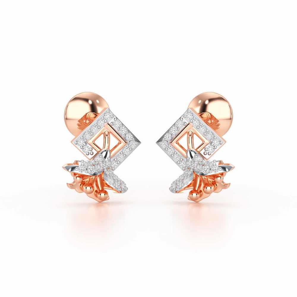 Floral Magnificence Silver Stud Earrings - Rose Gold - Image 2