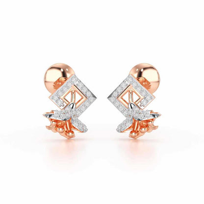 Floral Magnificence Silver Stud Earrings - Rose Gold - Image 2