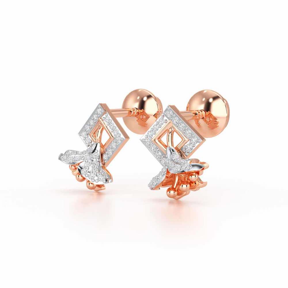 Floral Magnificence Silver Stud Earrings - Rose Gold - Image 3