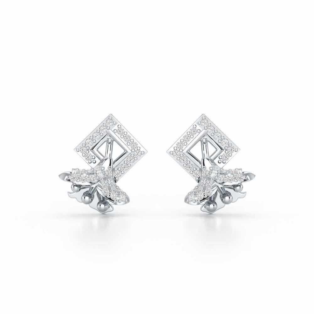 Floral Magnificence Silver Stud Earrings - White Gold - Image 1