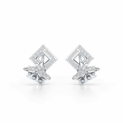 Floral Magnificence Silver Stud Earrings - White Gold - Image 1