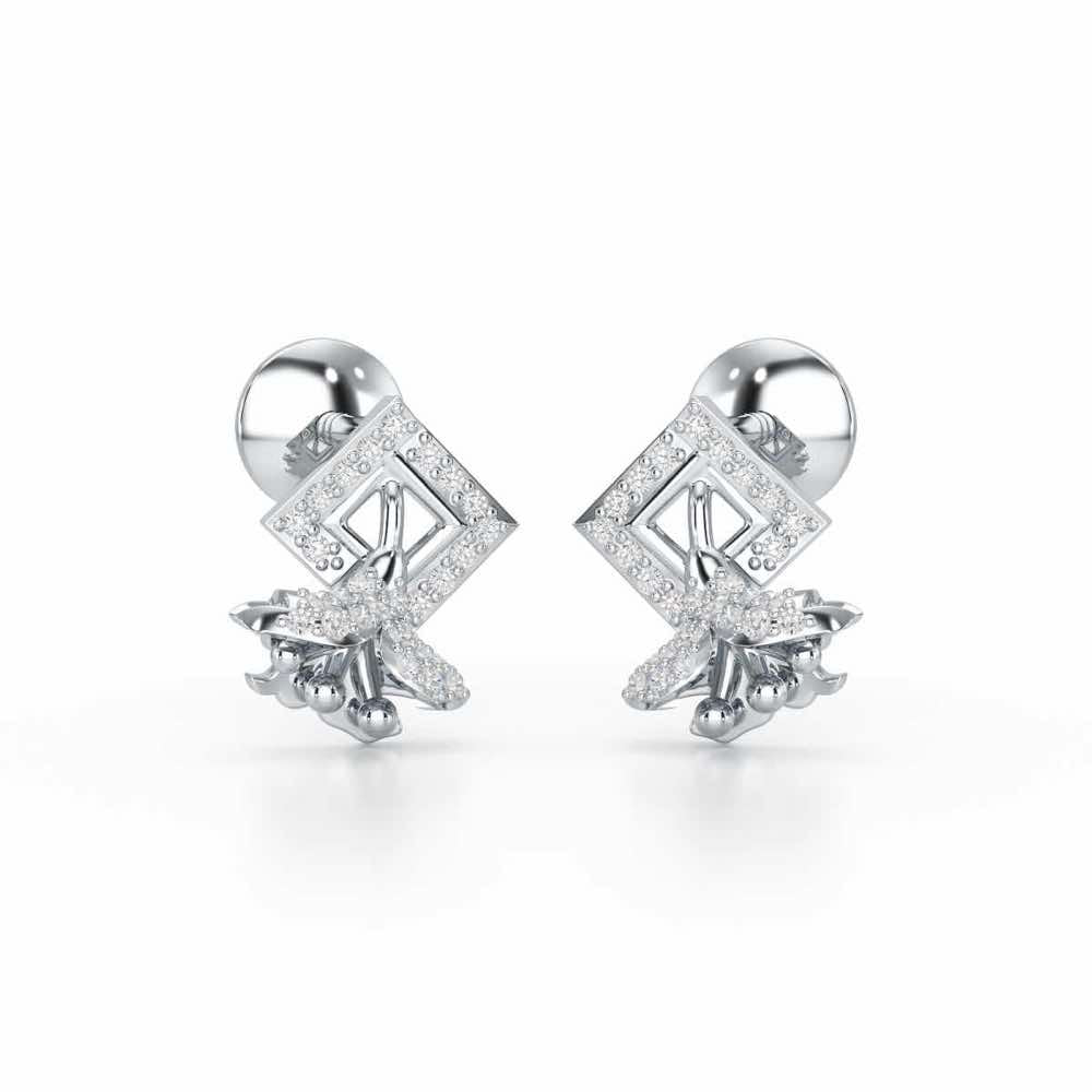 Floral Magnificence Silver Stud Earrings - White Gold - Image 2