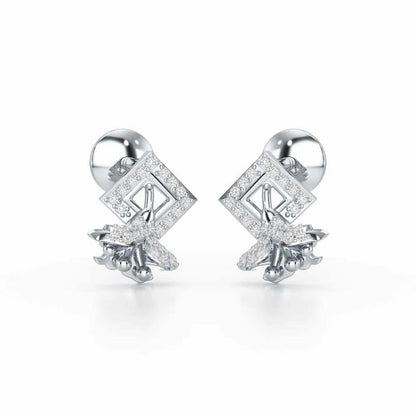 Floral Magnificence Silver Stud Earrings - White Gold - Image 2
