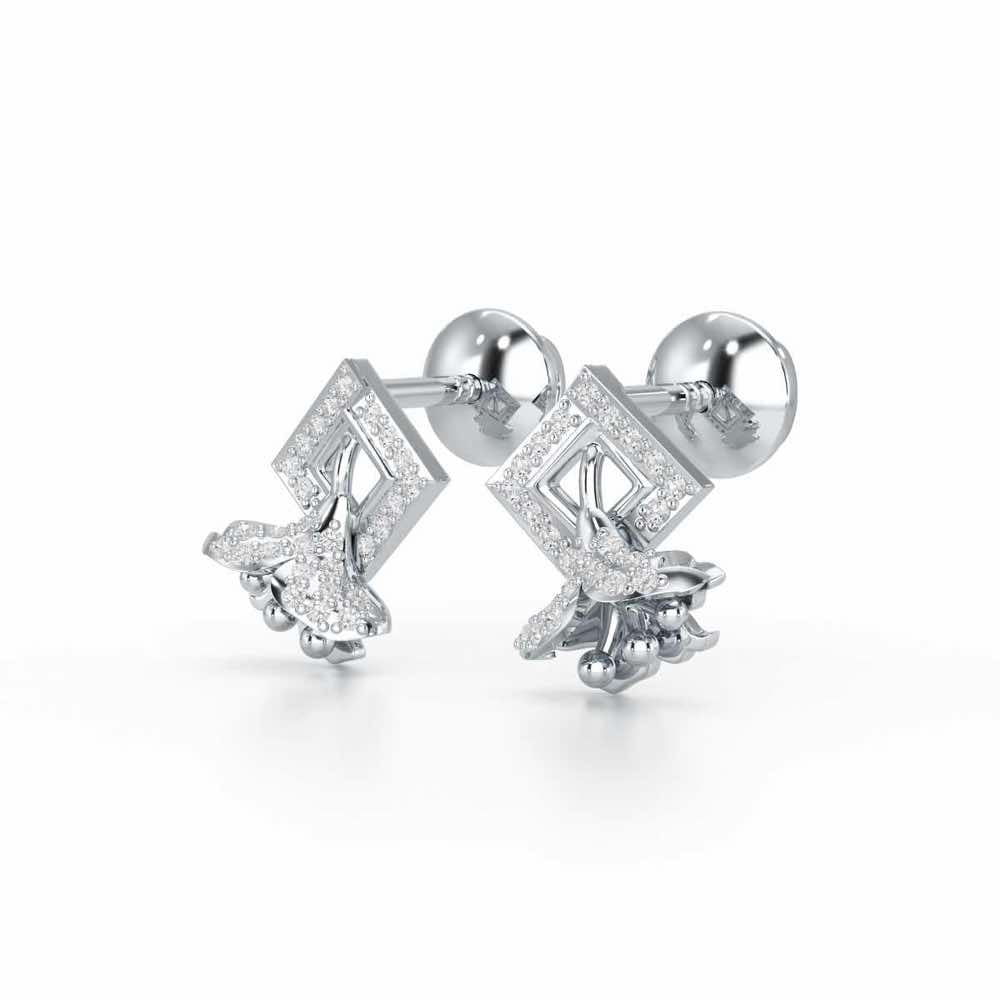Floral Magnificence Silver Stud Earrings - White Gold - Image 3