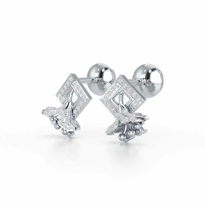 Floral Magnificence Silver Stud Earrings - White Gold - Image 3