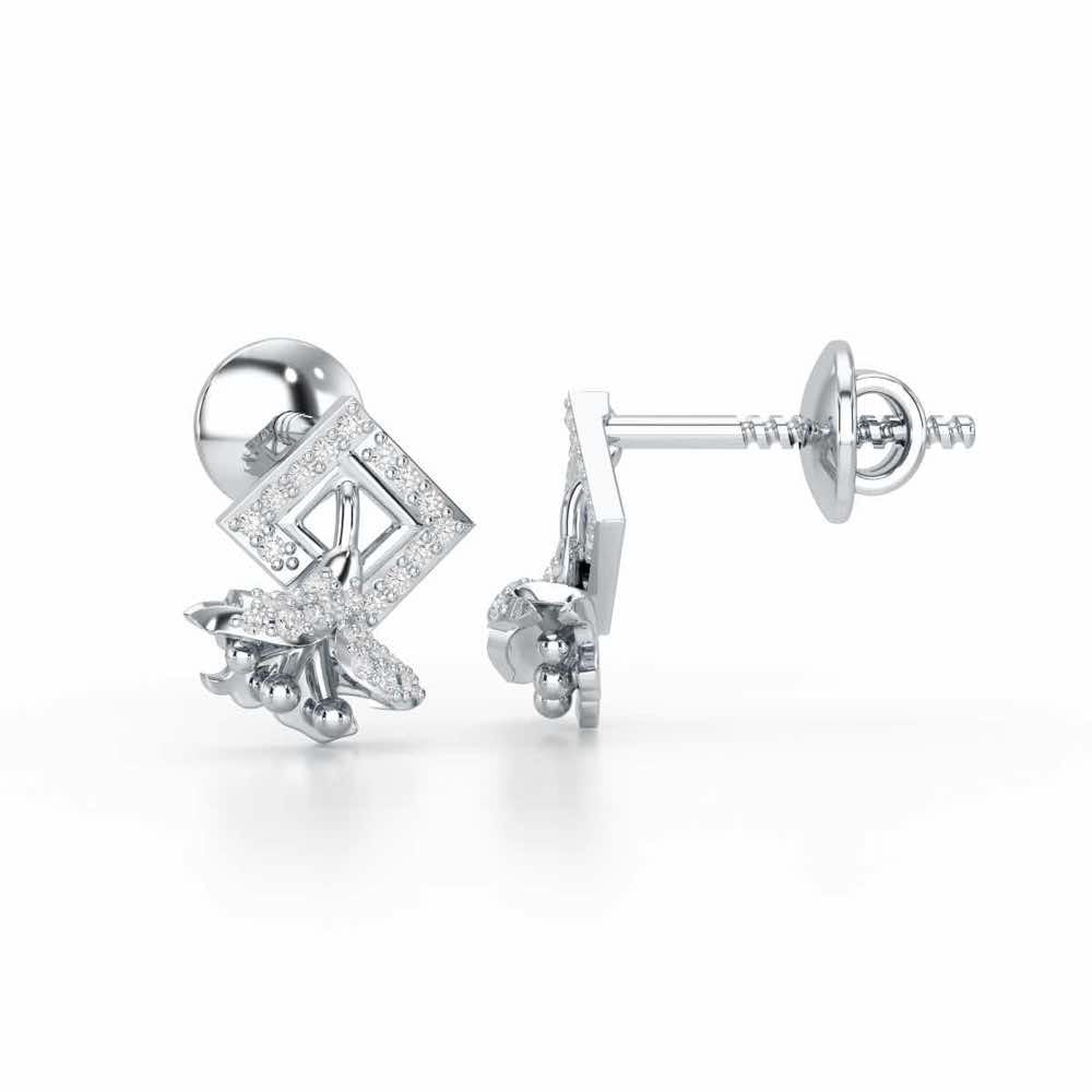 Floral Magnificence Silver Stud Earrings - White Gold - Image 4