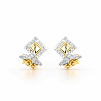 Floral Magnificence Silver Stud Earrings - Yellow Gold - Image 1