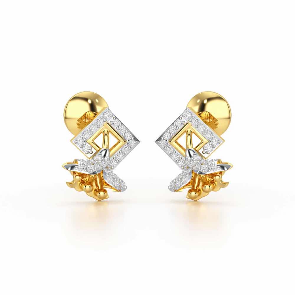 Floral Magnificence Silver Stud Earrings - Yellow Gold - Image 2