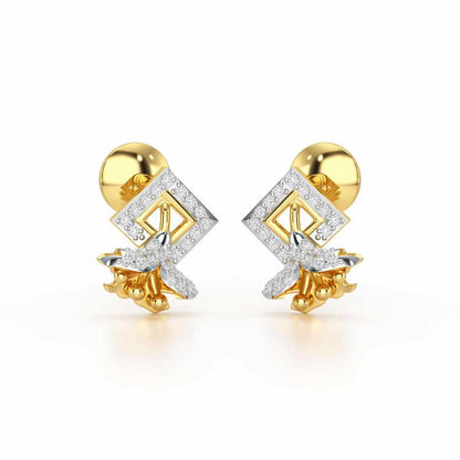 Floral Magnificence Silver Stud Earrings - Yellow Gold - Image 2