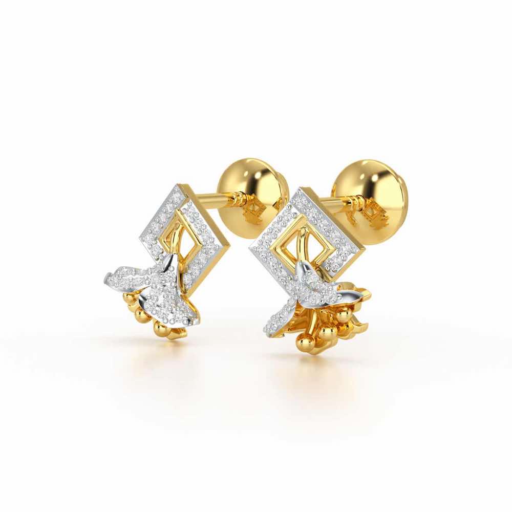 Floral Magnificence Silver Stud Earrings - Yellow Gold - Image 3