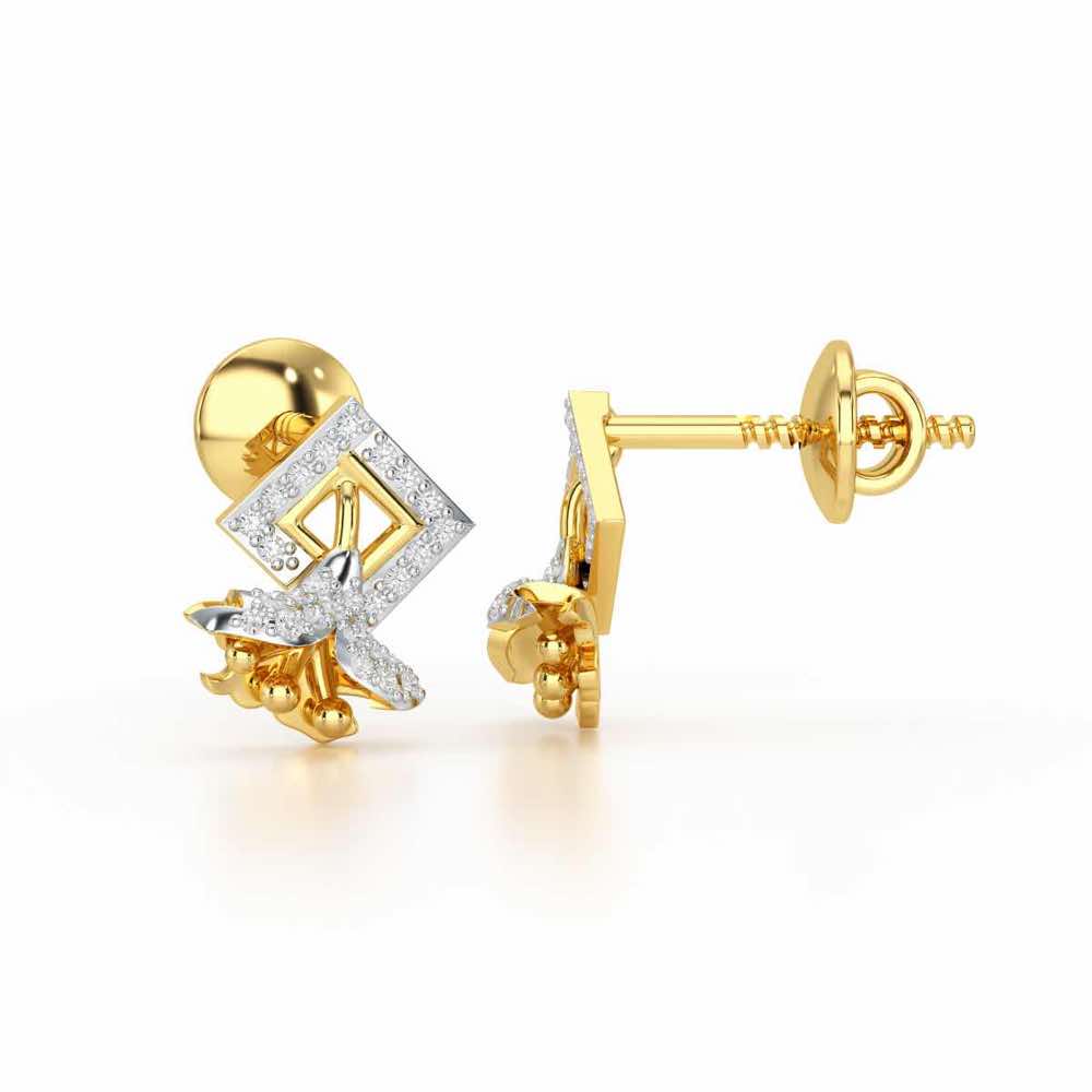 Floral Magnificence Silver Stud Earrings - Yellow Gold - Image 4