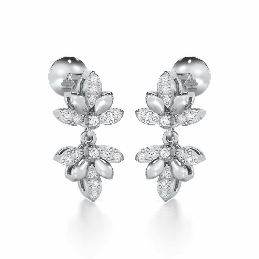 Floral Opulence Silver Earrings - White Gold - Image 2
