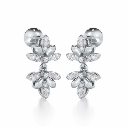 Floral Opulence Silver Earrings - White Gold - Image 2