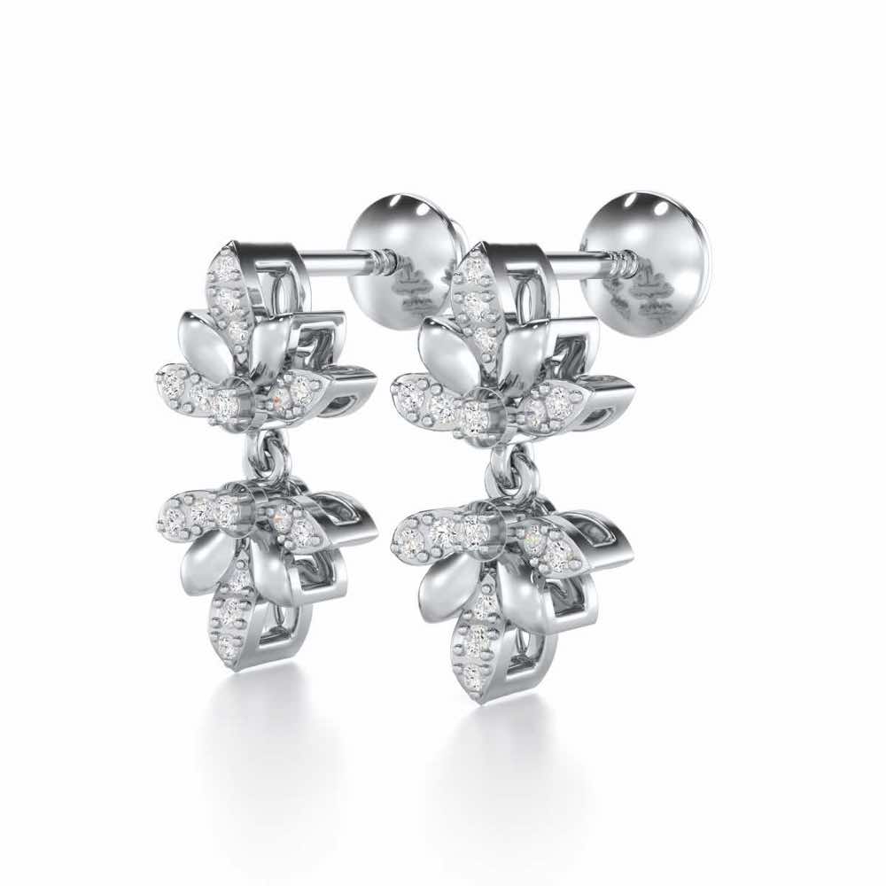 Floral Opulence Silver Earrings - White Gold - Image 3