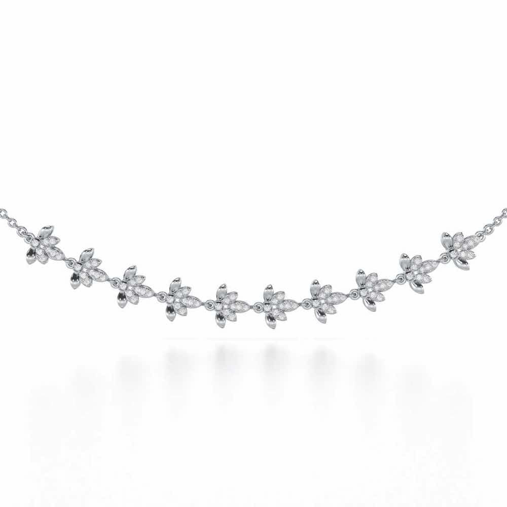 Floral Opulence Silver Necklace - White Gold - Image 1