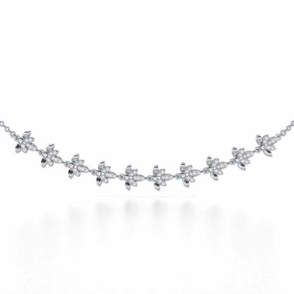Floral Opulence Silver Necklace - White Gold - Image 1