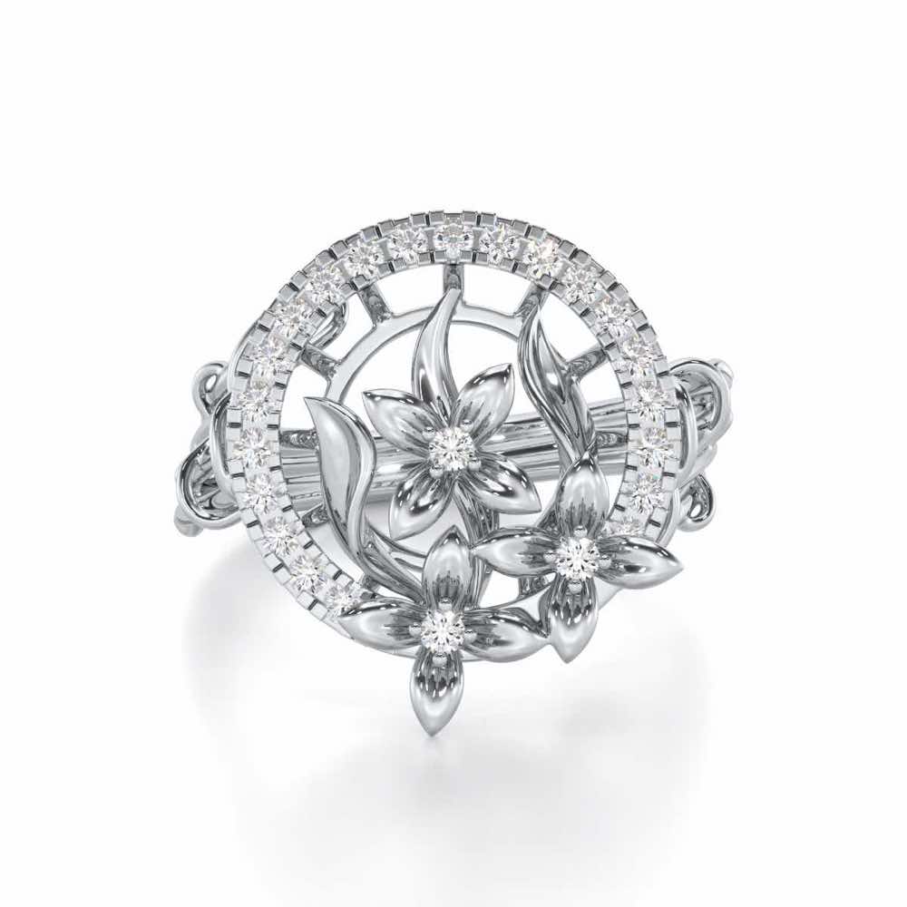 Floral Spectrum Silver Ring - White Gold - Image 4
