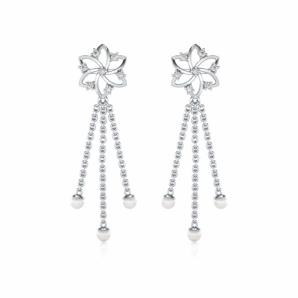 Flourish Silver Dangler Earrings - White Gold - Image 1