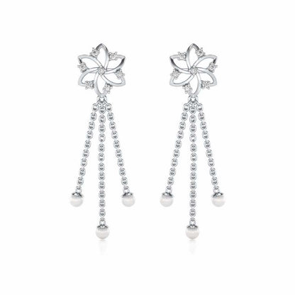 Flourish Silver Dangler Earrings - White Gold - Image 1
