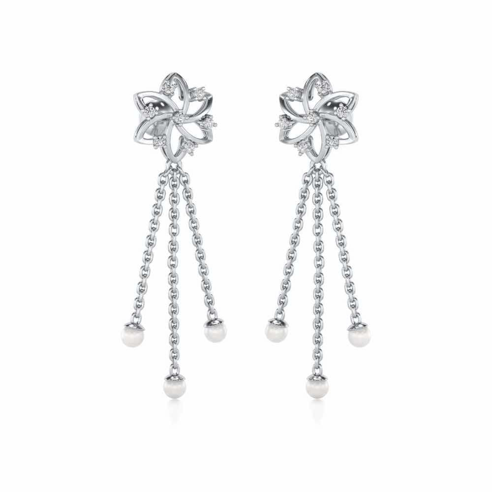 Flourish Silver Dangler Earrings - White Gold - Image 2