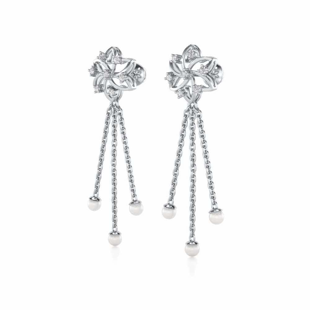 Flourish Silver Dangler Earrings - White Gold - Image 3