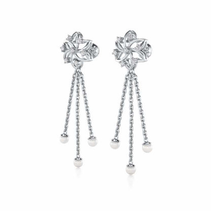 Flourish Silver Dangler Earrings - White Gold - Image 3