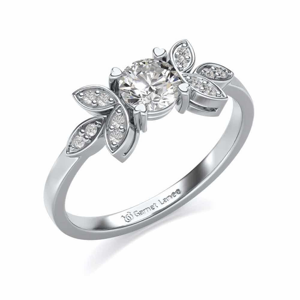 Flourish Solitaire Silver Ring - White Gold - Image 1