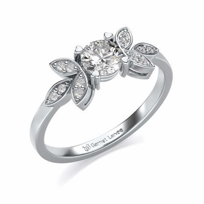 Flourish Solitaire Silver Ring - White Gold - Image 1