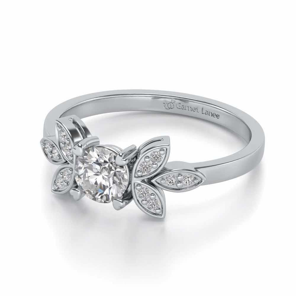 Flourish Solitaire Silver Ring - White Gold - Image 2