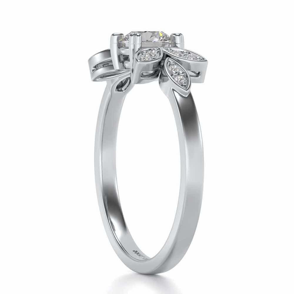 Flourish Solitaire Silver Ring - White Gold - Image 3