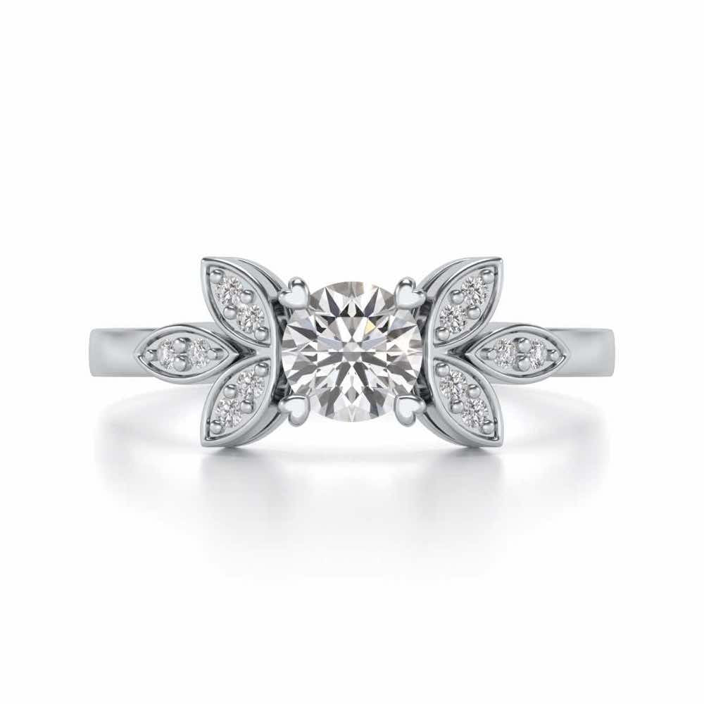 Flourish Solitaire Silver Ring - White Gold - Image 4