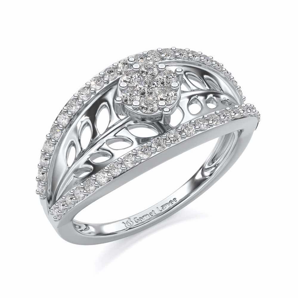 Flower Bouquet Silver Ring - White Gold - Image 1